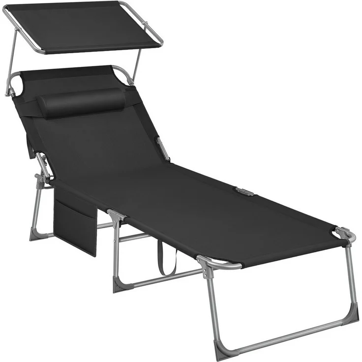 Songmics Gartenliege klappbar, mit Kopfstütze und verstellbarer Rückenlehne, 1x Sonnenliege, mit Seitentasche, Schwarz, 71 x 200 x 38 cm – Bild 5
