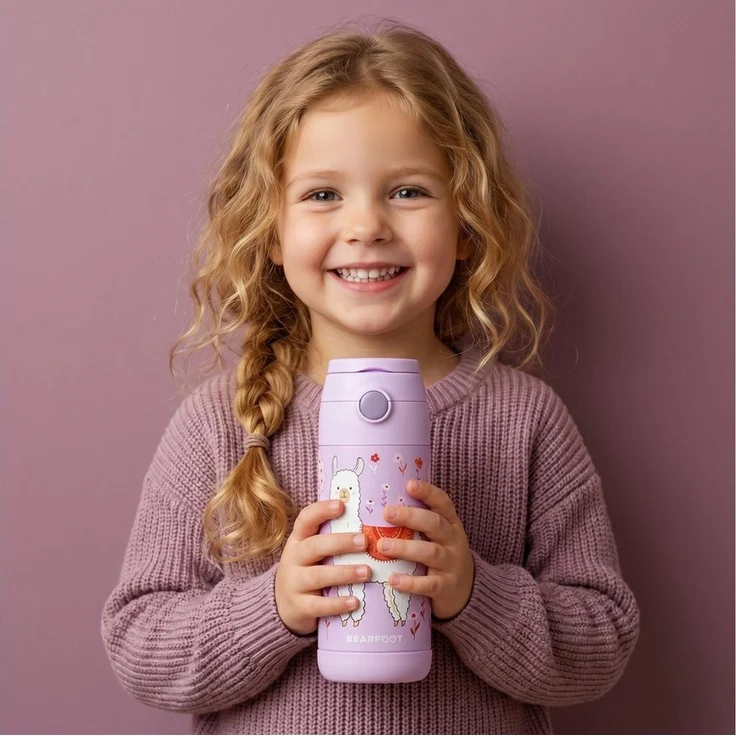 BEARFOOT Trinkflasche Thermo Kinder Trinkflasche Edelstahl - Lama lila, Thermosflasche, auslaufsicher, Edelstahl, Kinderflasche, BPA-frei – Bild 3