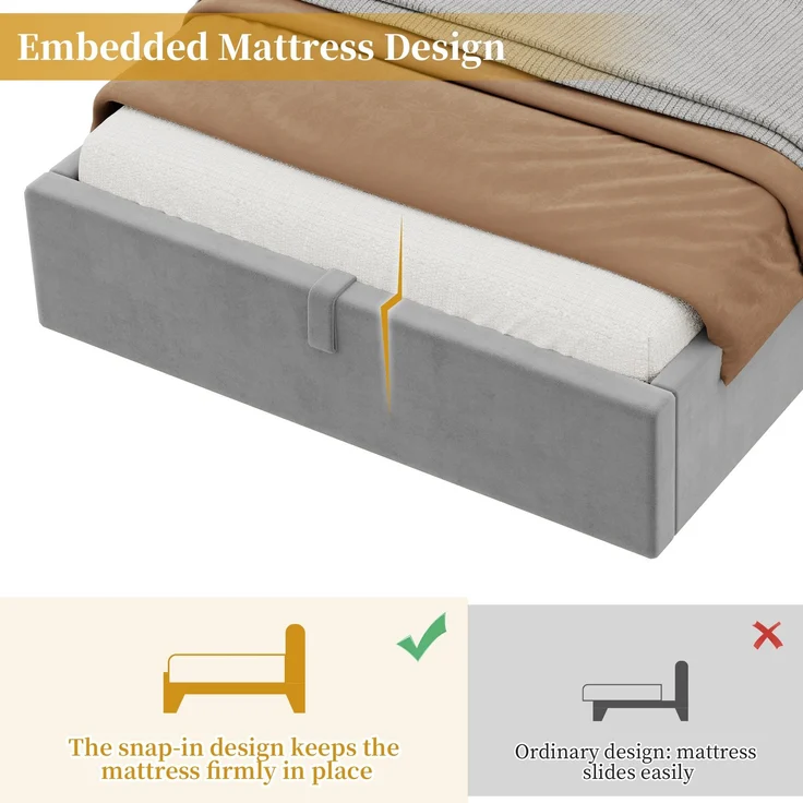 ZUBALIYA Bett mit Lattenrost / Polsterbett, mit großem Stauraum und USB& Type-C-Ladestation und Leselampe und hydraulisches Funktionsbett, Kinderbett 90 x 200 cm, Samt, Grau, für Mädchen und Jungen – Bild 13
