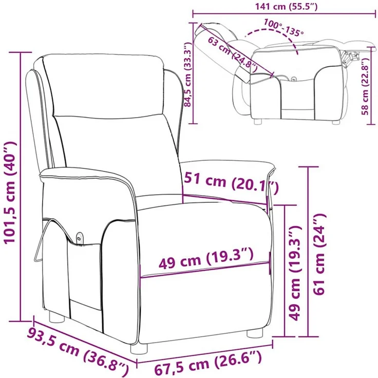 vidaXL Massagesessel mit Kissen Taupe 93,5 x 67,5 x 101,5 cm Stoff 348357 – Bild 7