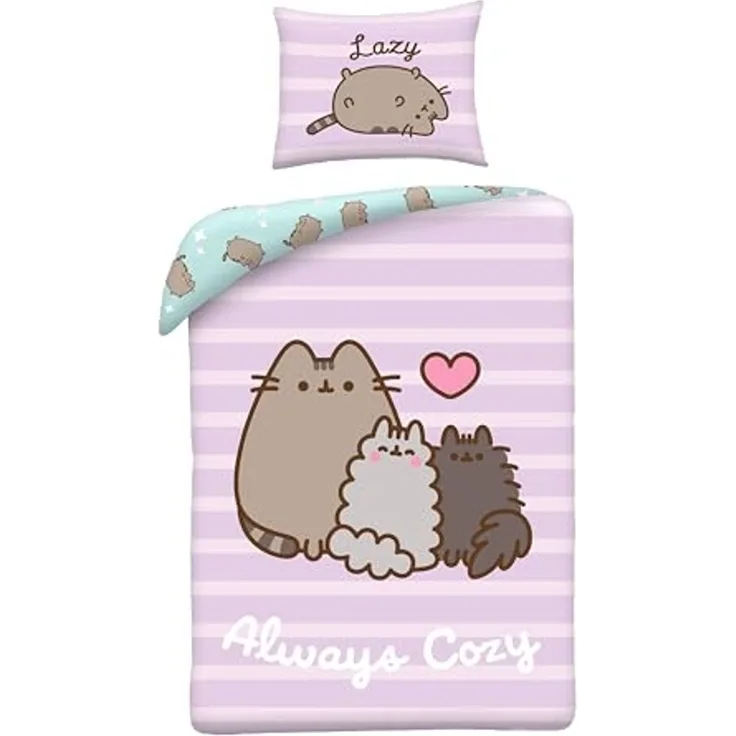 Pusheen Bettwäsche Set aus Mikrofaser Deckenbezug 140 × 200 cm mit 70 × 90 cm Kissenbezug, Mikrofaser, 2 teilig