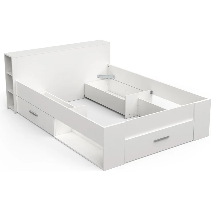 Calicosy Weißes Doppelbett mit 3 Schubladen und Nischen 140x190 cm - Pocket - Weiß matt – Bild 5