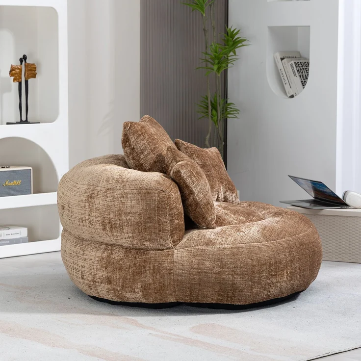 Lazy Sofa Durable Komfort Lounger hohen Rücken Sitzsack Stuhl Couch mit drei Kissen für Erwachsene und Kinder, Indoor & Outdoor, Single Gaming Sofa Stuhl für Schlafzimmer, Büro (Kaffee Chenille)--Kaffee--108x108x52cm--YOUDENOVA – Bild 10