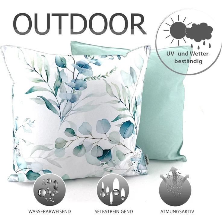 heimtexland Â® Outdoorkissen Lotus Effekt 45x45 Garten Dekokissen Wasserabweisend Outdoor Lounge Deko Kissen Typ742 Eukalyptus – Bild 2