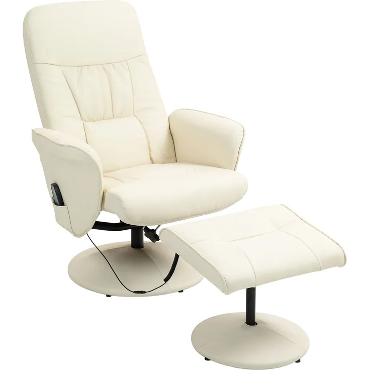 Wohnora-Massagesessel mit Fußhocker, Ergonomischer Stuhl mit 10 Vibrationspunkten, Kunstleder, 76 x 81 x 105 cm, Cremeweiß,H 1050cm x T 760cm x B 810cm