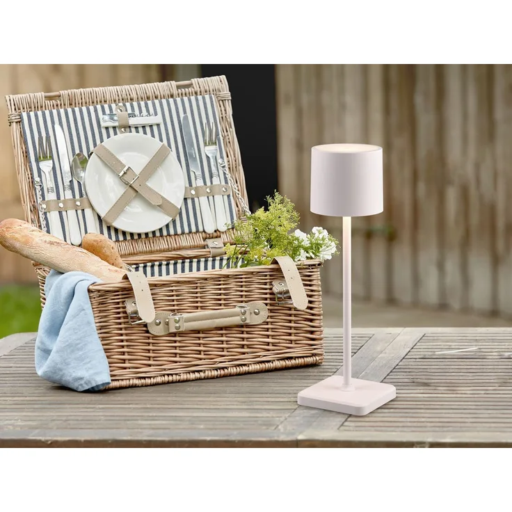 Akku LED Tischleuchte FERNANDEZ kabellos für Innen & Außen, Weiß - H: 38cm