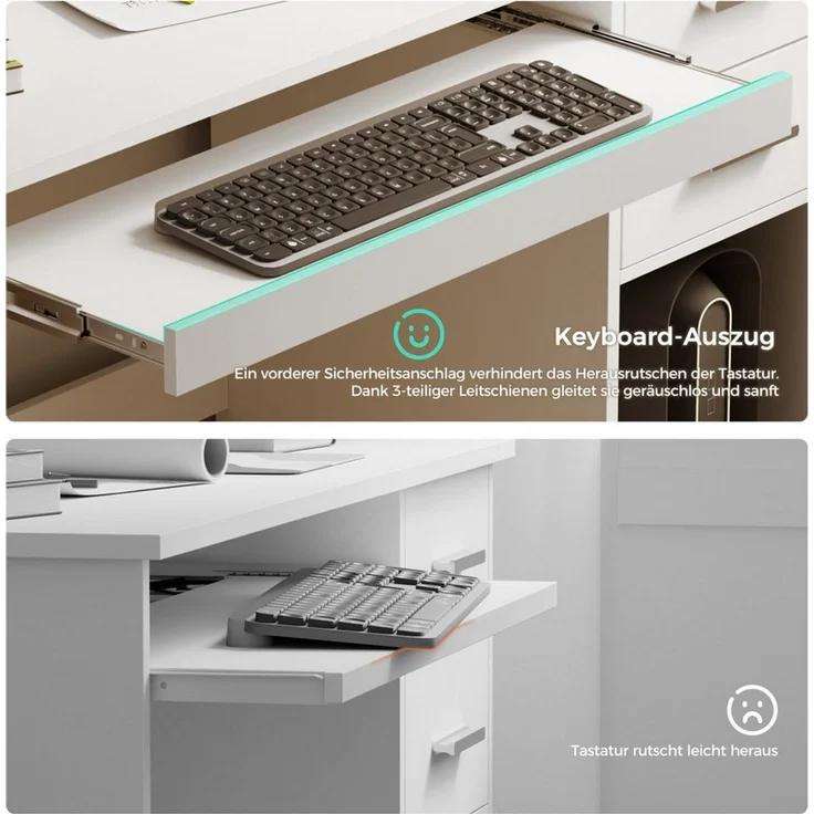 Mondeer Schreibtisch Computertisch, mit 2 Schubladen & Tastaturauszug, 105x48x76 cm, Weiß – Bild 3