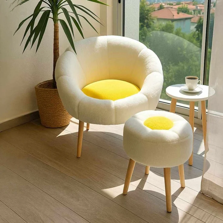 Hanah Home 'Lida - White, Yellow' Ohrensessel- und Beistelltisch-Set (2-teilig), Weiß / Gelb, 75 x 100 x 42 cm – Bild 2