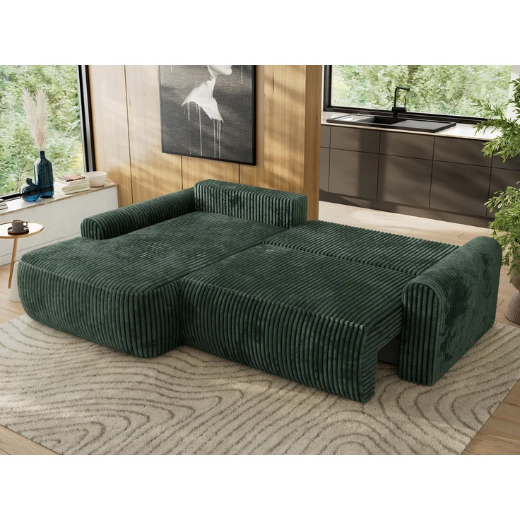 Ecksofa, L-förmiges, lose Kissen, DL-Schlaffunktion, (H 100 x T 187 x B 273 cm) - CUBO L - Cord Grün - linke Seite – Bild 3