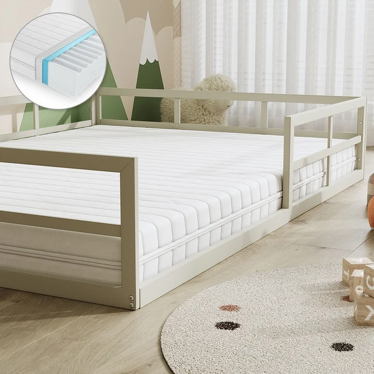 Bodenbett aus Metall Minno Greige 140x200 mit Matratze Vitalispa – Bild 4