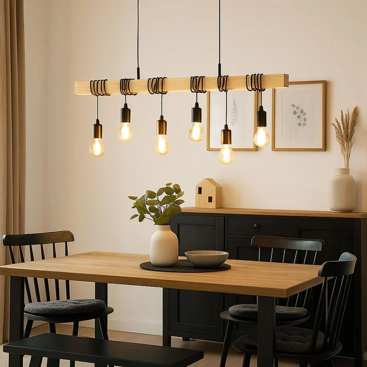 LED Pendelleuchte, Holzbalken Eiche Optik, H 191,5 cm – Bild 5