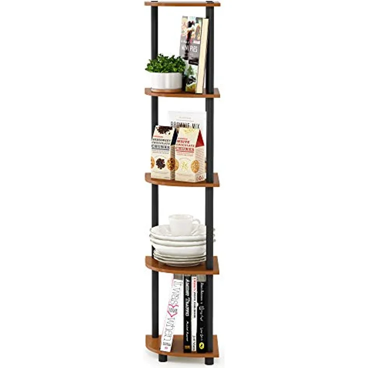 Furinno Eckregal mit 5 Ebenen, Mehrzweckregal, Verbundholz, PVC-Rohre, Kirsche hell, 29. 46x29. 46x146. 56 cm – Bild 8