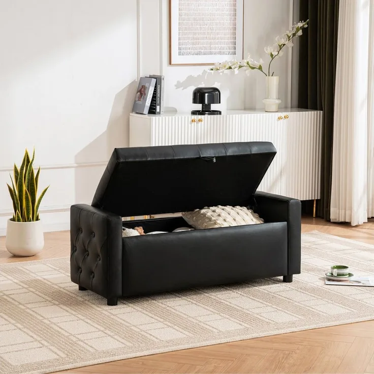 i@home Bettbank Sitzbank mit Stauraum PU-Leder (Hocker mit Stauraum, getuftete Ottomane, 1-St, gepolstert), Betthocker für Schlafzimmer, Wohnzimmer & Flur