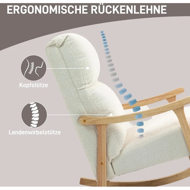HOMCOM Schaukelstuhl ergonomisch, mit Samtoptik (Schwingsessel, 1 St), bis 120 kg belastbar, für Schlafzimmer, Wohnzimmer, Cremeweiß – Bild 5