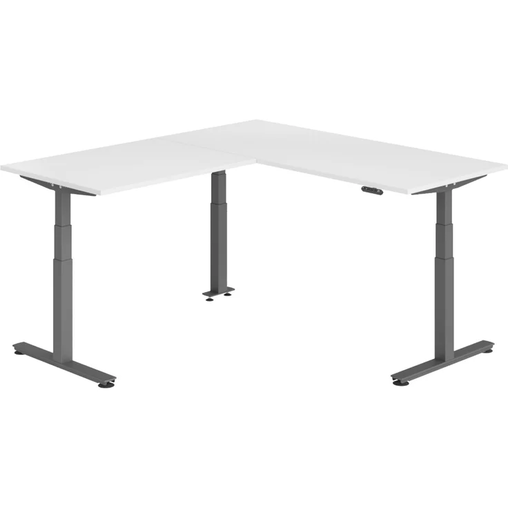 bümö Eckschreibtisch elektrisch höhenverstellbar L-Form: 180 x 200 cm in weiß, Gestell graphit - Stehschreibtisch mit Memory-Steuerung, elektrischer XXL Schreibtisch für die Ecke, XDSMW-1912-W-G – Bild 1
