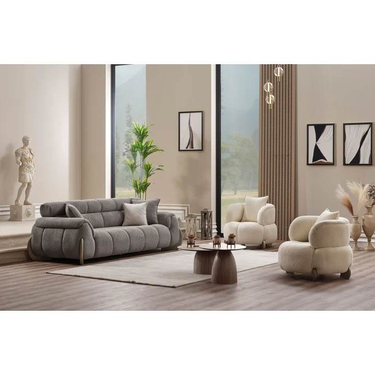 Sitzgruppe/Sofa Set - Wohnzimmergarnitur "Elia" 3+3+1+1-Beige/Grau – Bild 2