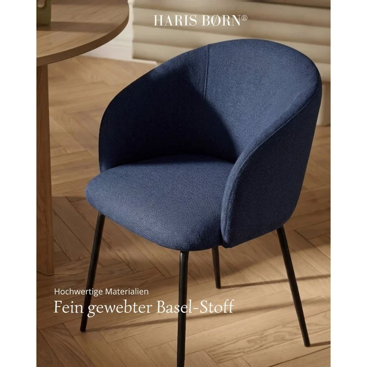 Haris Børn Esszimmerstuhl mit Armlehnen NØR - Hochwertige Polsterstühle für Esszimmer (Set, 2 St), Dunkelblau - Premium Esszimmer Stühle & Wohnzimmer Stühle – Bild 4