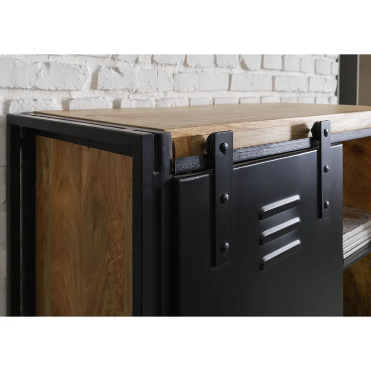 Wohnzimmerschrank Mango 105x45x195 natur klar lackiert / Metall schwarz BLACKBURN #104 – Bild 7