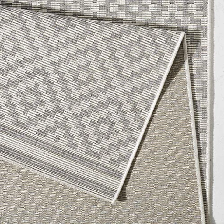 NORTHRUGS In- und Outdoor Teppich Raute 240x340 cm - Wetterfest Modern Geometrisches Raute Muster Design Teppich für Balkon Terrasse Garten Wintergarten Wohnzimmerteppich Wasserfest in Grau Creme – Bild 10