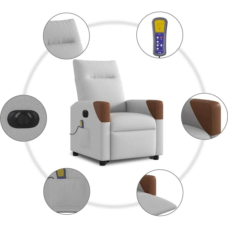 vidaXL Massagesessel mit Aufstehhilfe Elektrisch Wolkengrau Stoff 3324029 – Bild 10