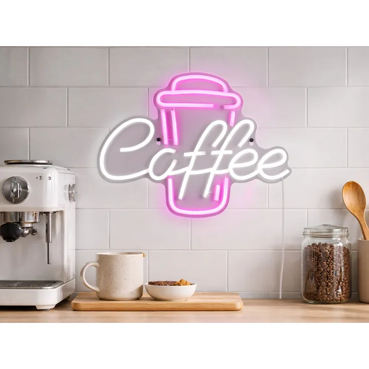 Ausgefallene Neon LED Wandlampe Café mit USB Kabel & Netzteil, Breite 40cm