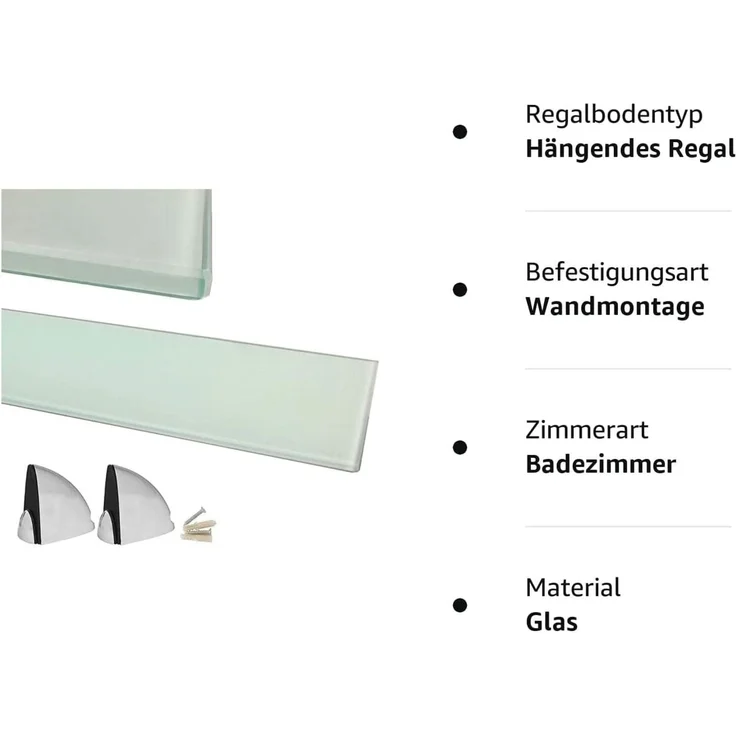 HOOZ Wandregal aus Sicherheitsglas mit Halterung - Weiß - 50 x 18 x 0,6 cm, 1-tlg, mit geschliffenen Kanten – Bild 4