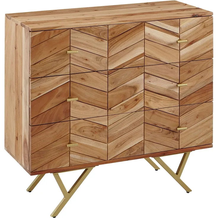 Wohnling Sideboard 90 x 86,5 x 40 cm Akazie Massivholz / Metall Anrichte | Kommode 3 Schubladen | Hoher Kommodenschrank Holz Massiv | Standschrank Wohnzimmer