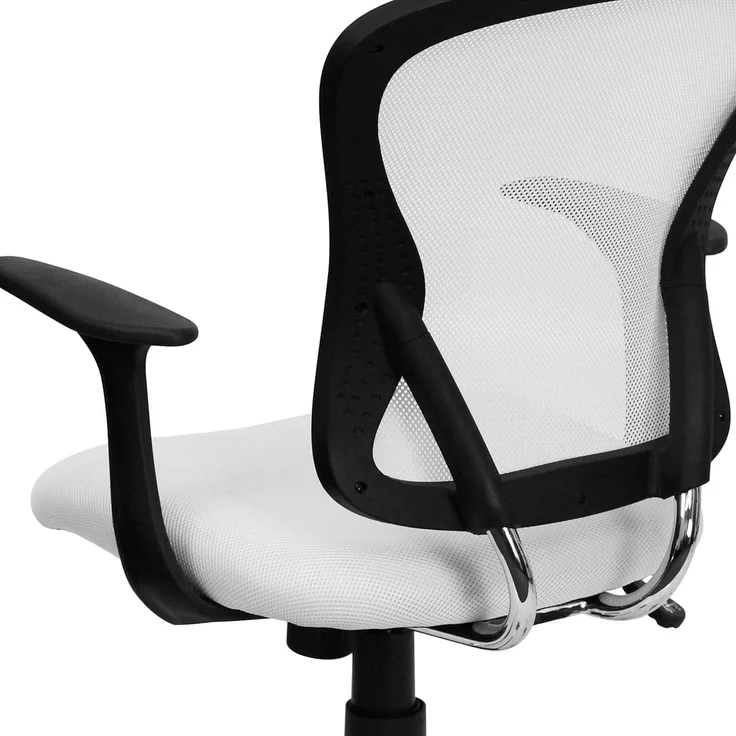 Flash Furniture Alfred Bürostuhl mit mittlerer Rückenlehne, Netzstoff, Drehstuhl mit Chromfuß und Armlehnen, Weiß – Bild 8