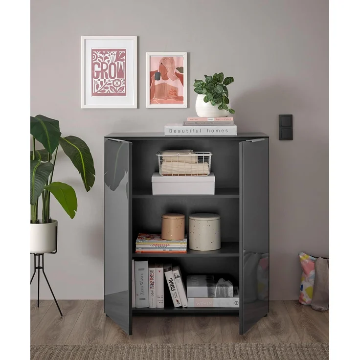 Kommode SANTORIN Anthrazit mit Glasfront, Schrank Korpus in Anthrazit mit Oberboden in Glas-mit viel Stauraum für Ihren Wohnbereich - 90 x 99 x 40 cm (B/H/T) – Bild 7