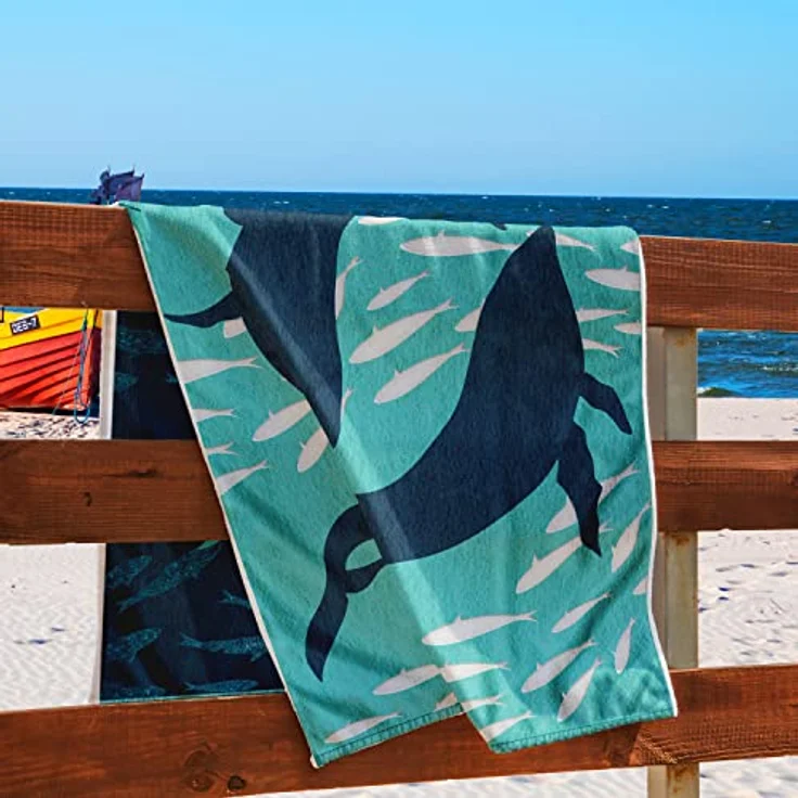 DecoKing Strandtuch groß 90x180 cm Baumwolle Frottee Velours Badetuch blau dunkelblau weiß Dolphin – Bild 4