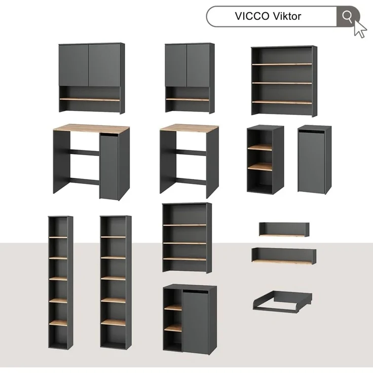 Waschmaschinenschrank Viktor Anthrazit/Goldkraft Eiche 93.6 x 88.2 cm 2 Teile mit Schrank und Regal Vicco – Bild 7
