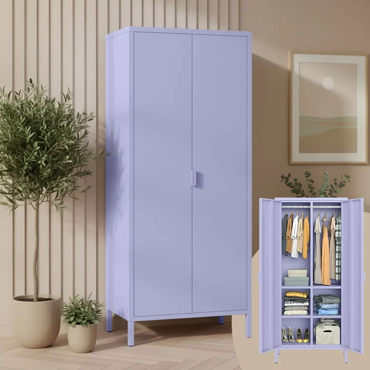 skølm 'Ituri' Kleiderschrank, Metall, 170x45x80 cm, lila, Garderobe mit 4 Fächern und 2 Kleiderstangen – Bild 1