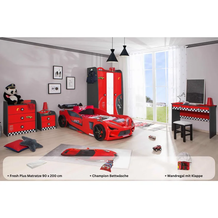 Kinderzimmer komplett Set Autobett Rio 5 teilig Rot