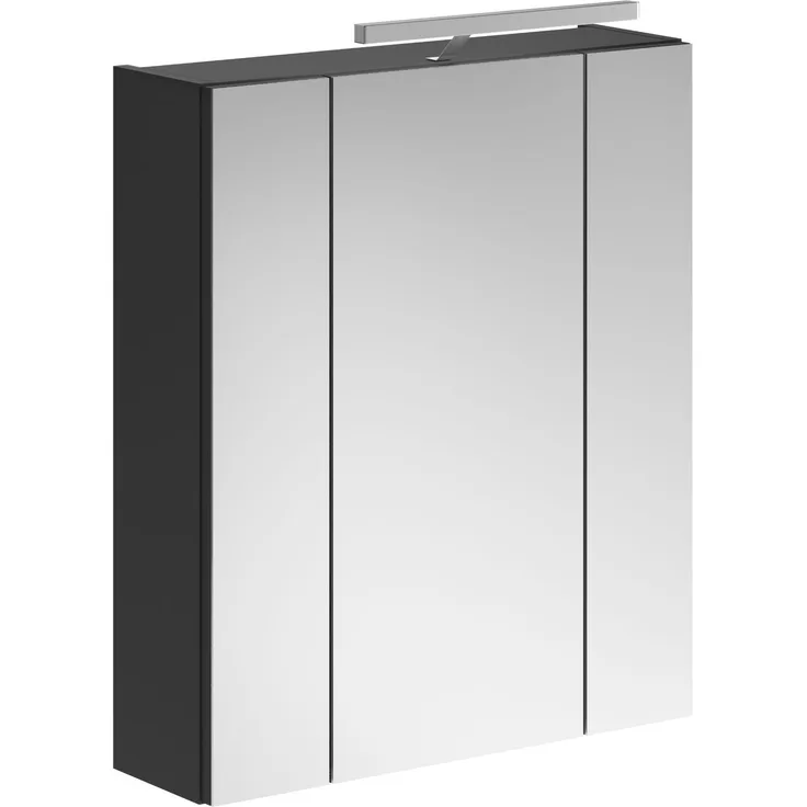 Spiegelschrank Linus - Schwarz / Spiegelglas mit Badaufsatzleuchte