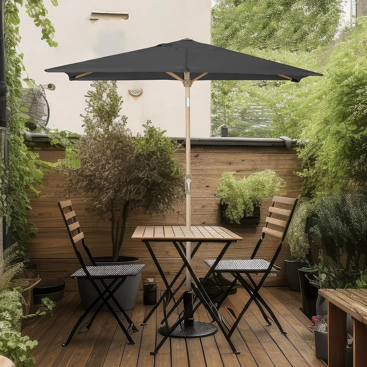 Sekey Sonnenschirm mit Kurbel und UV50+, knickbar, Aluminium hellgrau / natur, 210 × 140 cm – Bild 2