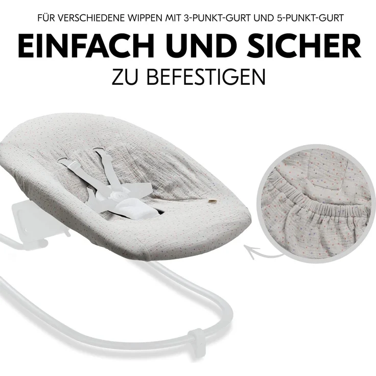 Hauck Ersatzbezug für Babywippen und Newborn Aufsätze Alpha Bouncer 2in1, Alpha Bouncer Deluxe, Alpha Bouncer Premium - Atmungsaktive Musselin Baumwolle, 85 x 74 x 0,25 cm (Beige Dots) – Bild 5