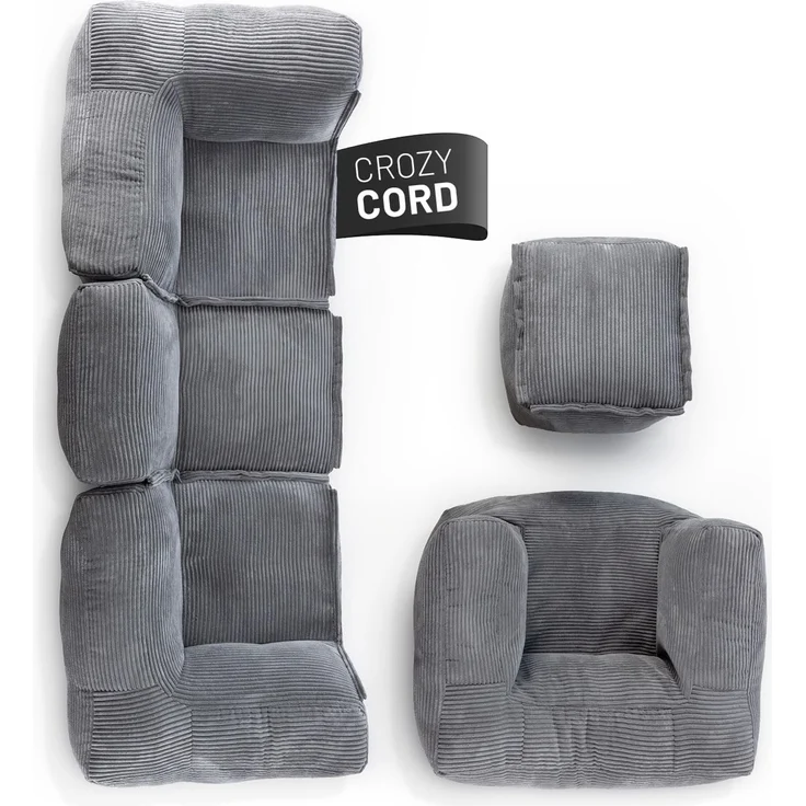 Lumaland Modulares Basic Set - Cord-Reihe | Indoor Sitzsäcke mit Softer Struktur, ideal Sofa Modulen & zum Pouf | Bean Bag mit Füllung - für Wohnzimmer & Co.