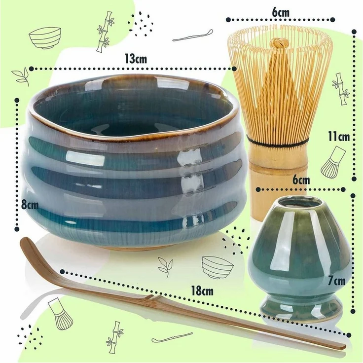 Dimono Teeglas DIMONO Matcha Tee Set–Teezubereitung Set mit Chasen, Schale & Zubehör, mit Matcha-Schale, Besenhalter, Dosierlöffel – Bild 3