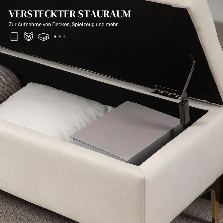 HOMCOM Sitzbank mit Gold-Ton Beine, Samtoptik, 120 x 44 x 44,5 cm (Polsterbank, 1-St, Bettbank), für Wohnzimmer, Beige – Bild 5