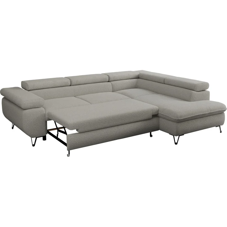 Mks Möbel 'Peter L-form' Ecksofa mit Bettfunktion, Bettkasten & einstellbaren Kopfstützen, Hellgrau, Boucle, mit Topper, rechts – Bild 6