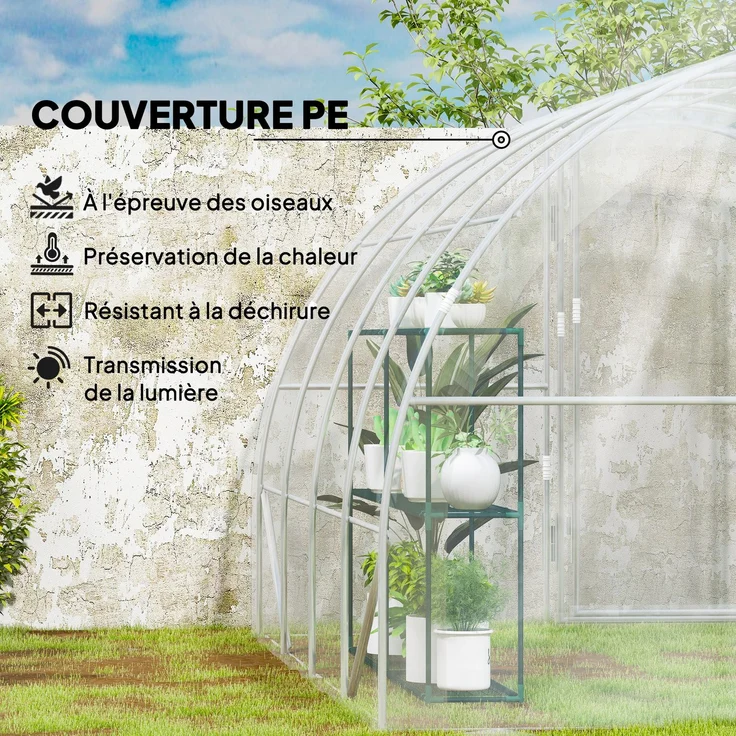 MELAYR, 4 x 3 x 2 m (12 m²) Tunnelgewächshaus mit 2 Flügeltüren und 150 g/m² PE-Folie für Gemüse, Transparent – Bild 6