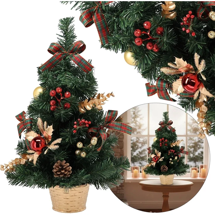 Sarcia. eu Künstlicher Weihnachtsbaum KLEIN künstlicher Weihnachtsbaum rot-gold im Topf geschmückt 50 cm – Bild 2