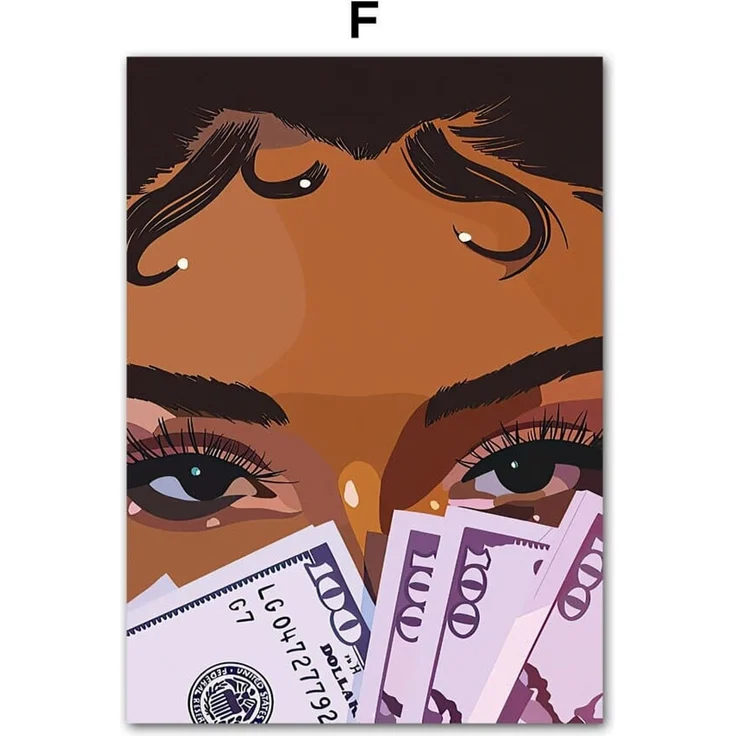 Poster Hip Hop Schmuck Mode | Schwarz Mädchen · Bilder Wohnzimmer | Wandbilder Schlafzimmer | Deko Print ohne Rahmen | Bilder Kunstdruck - 40 x 60 cm / F