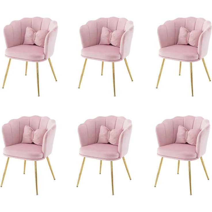 Set aus 6 Samt-Wohnzimmerstühlen mit Blütenblatt-Rückenlehne, 63x58x77 cm, Rosa – Bild 1