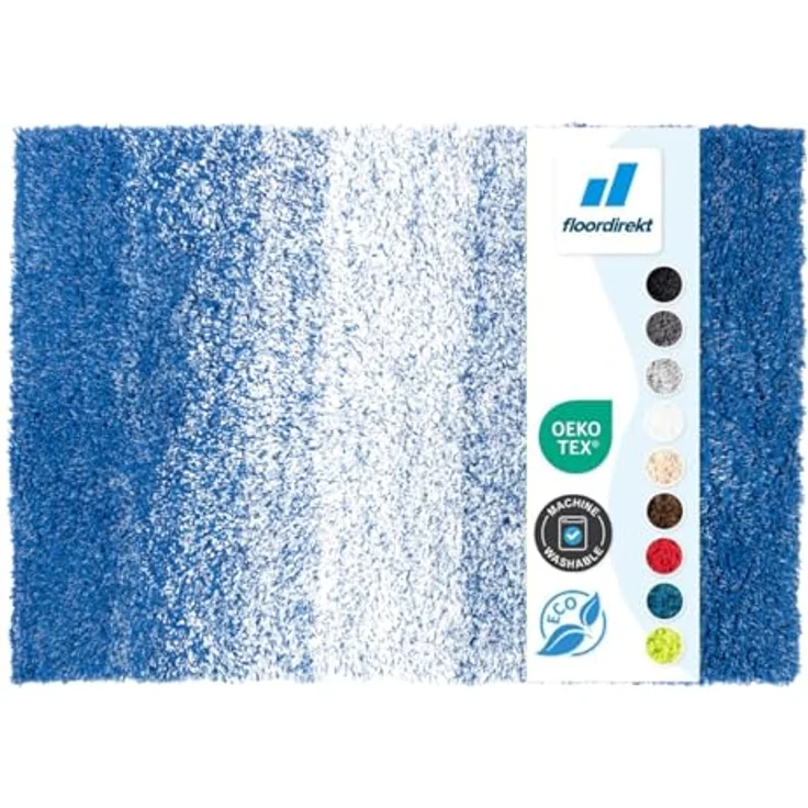 Floordirekt Badematte Wave, Rund Badteppich mit hohem Flor, pflegeleicht und rutschfest, schadstoffgeprüft, Blau/Weiß, 60 x 90 cm – Bild 1
