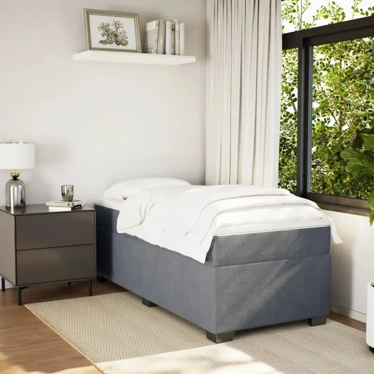 vidaXL Boxspringbett mit Matratze Dunkelgrau 80x200 cm Samt 3285246 – Bild 3
