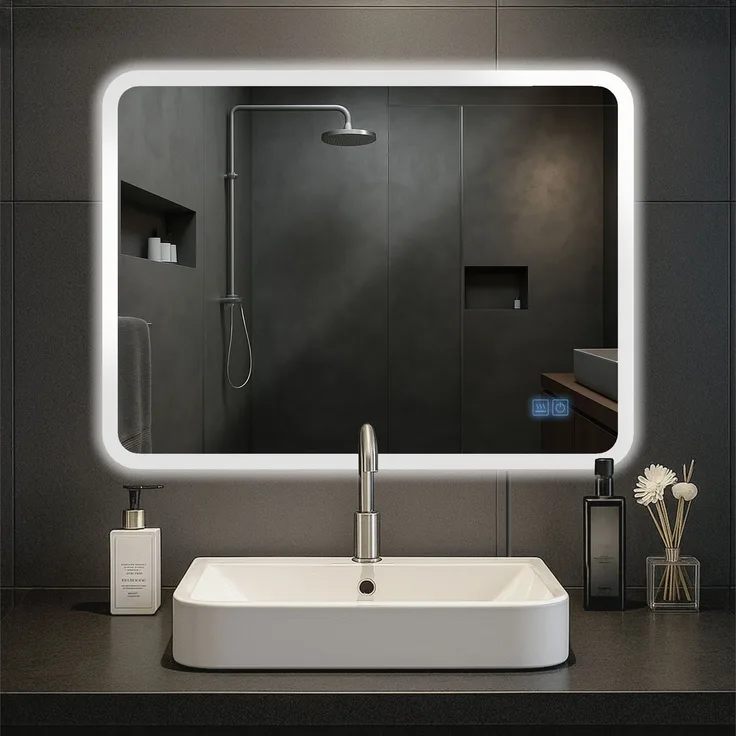CLP Badspiegel Jericho Bluetooth-Lautsprecher Anti-Beschlag LED-Beleuchtung dimmbar,60x80 cm