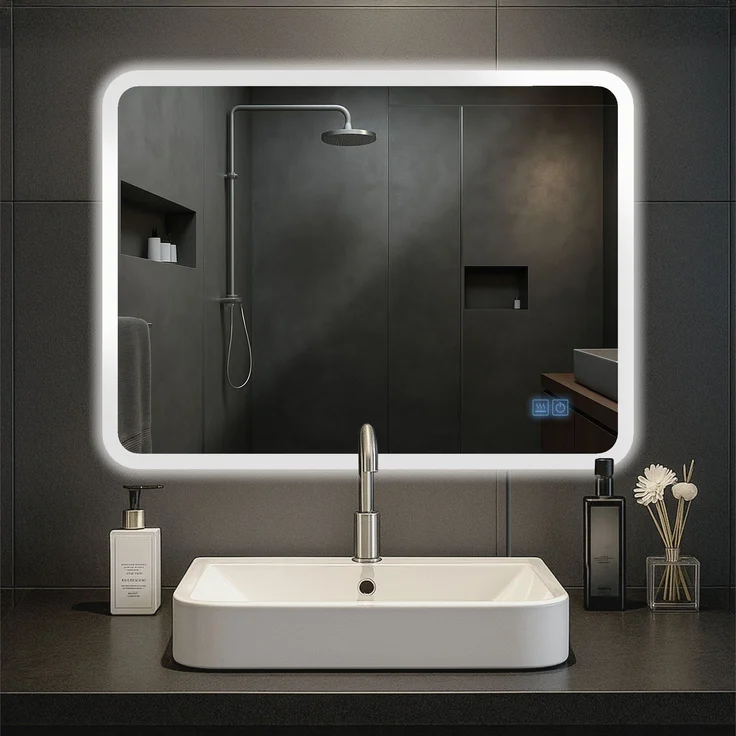 CLP Badspiegel Jericho Bluetooth-Lautsprecher Anti-Beschlag LED-Beleuchtung dimmbar,60x80 cm – Bild 1