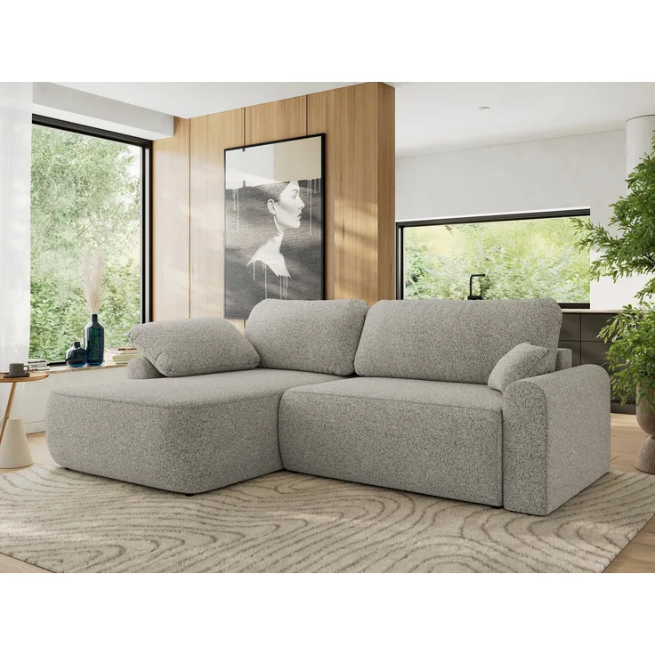 Ecksofa, L-förmiges, lose Kissen, DL-Schlaffunktion, (H 100 x T 187 x B 273 cm) - CUBO L - Struktur Hellgrau - linke Seite