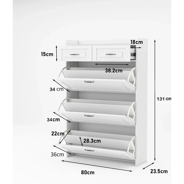 Schuhschrank, 80/23/131 cm, Schuhkipper, Schuhregal mit Schubladen und 3 Klappen, schmal – Bild 6